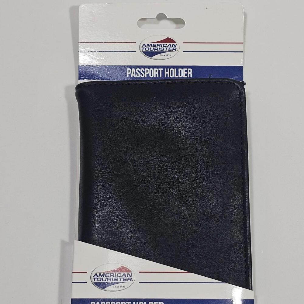 American Tourister Black Vegan Leather Passport Holder Cover. Stocking Stuffer
